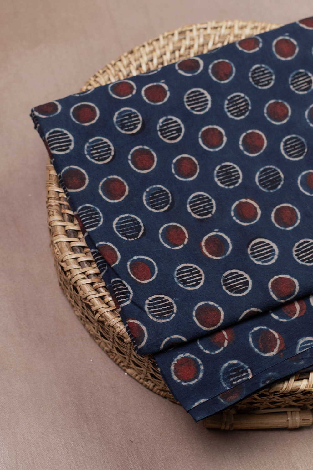 Indigo with Circle Pattern Ajrak Cotton Fabric
