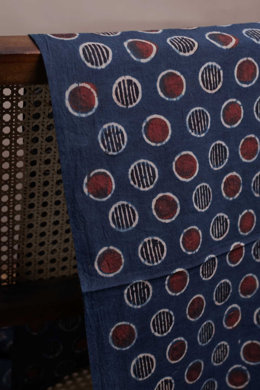 Indigo with Circle Pattern Ajrak Cotton Fabric - Image 2