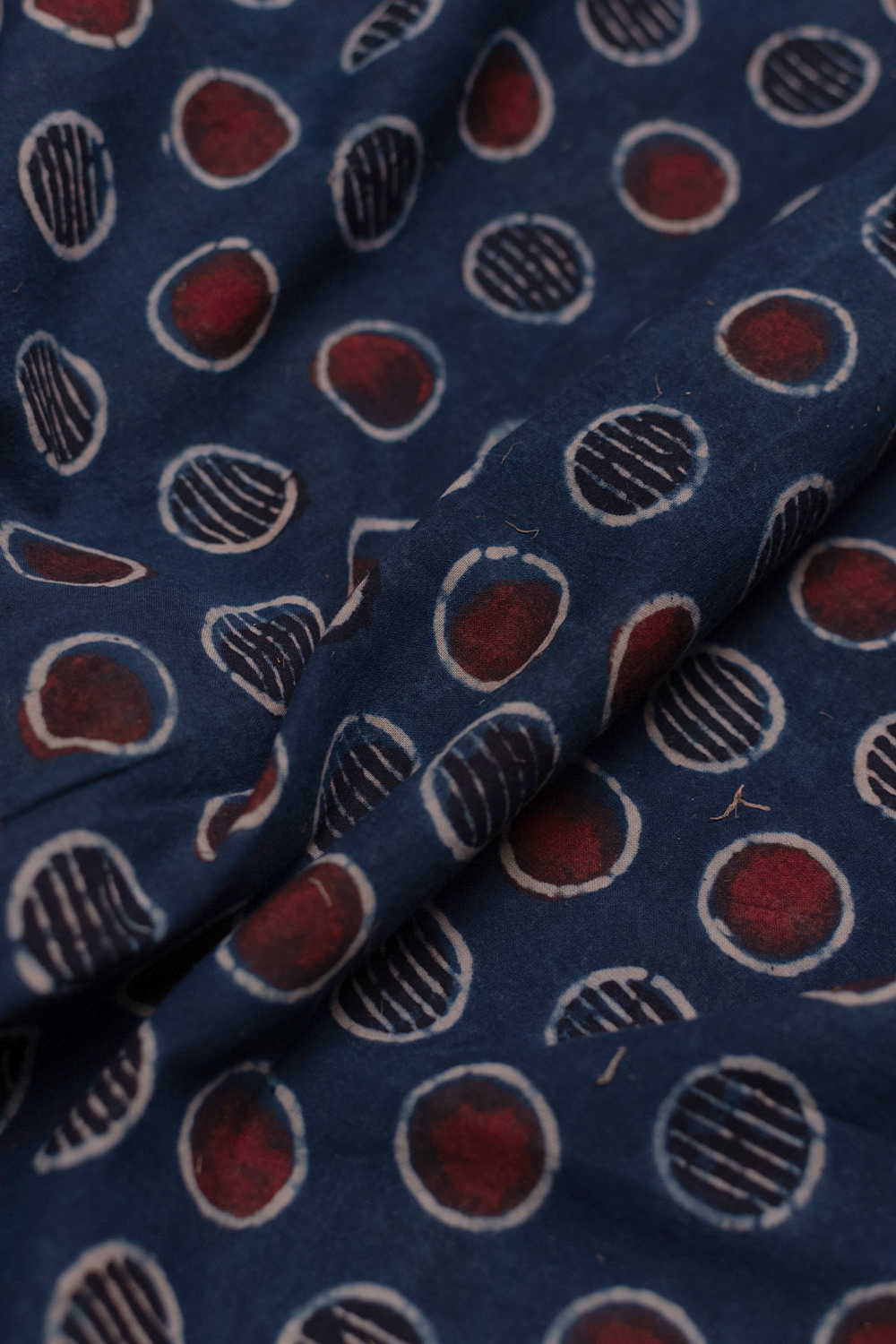 Indigo with Circle Pattern Ajrak Cotton Fabric - Image 3