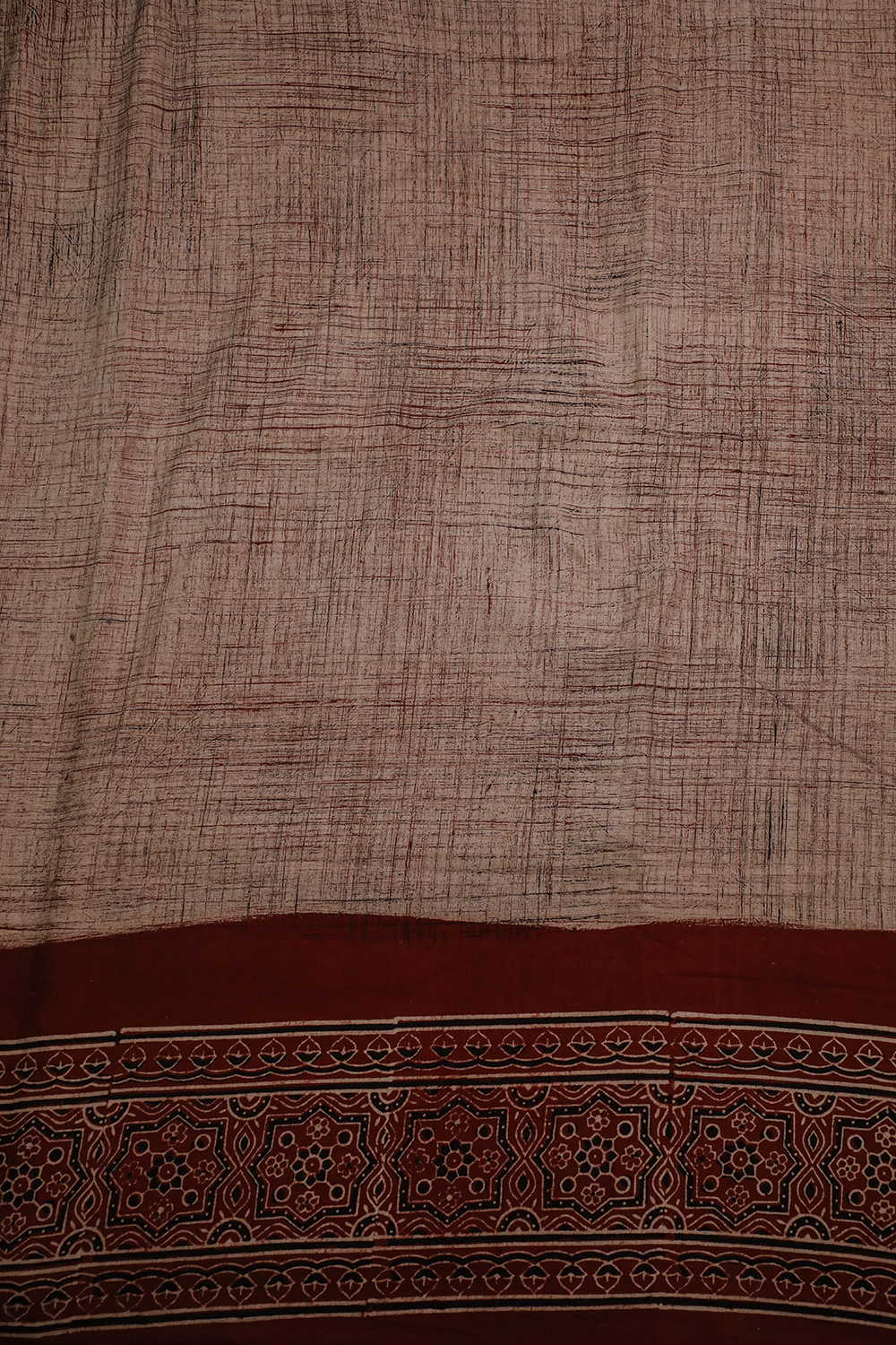 Earthen Grid with Maroon Border Ajrak Cotton Fabric - Image 4