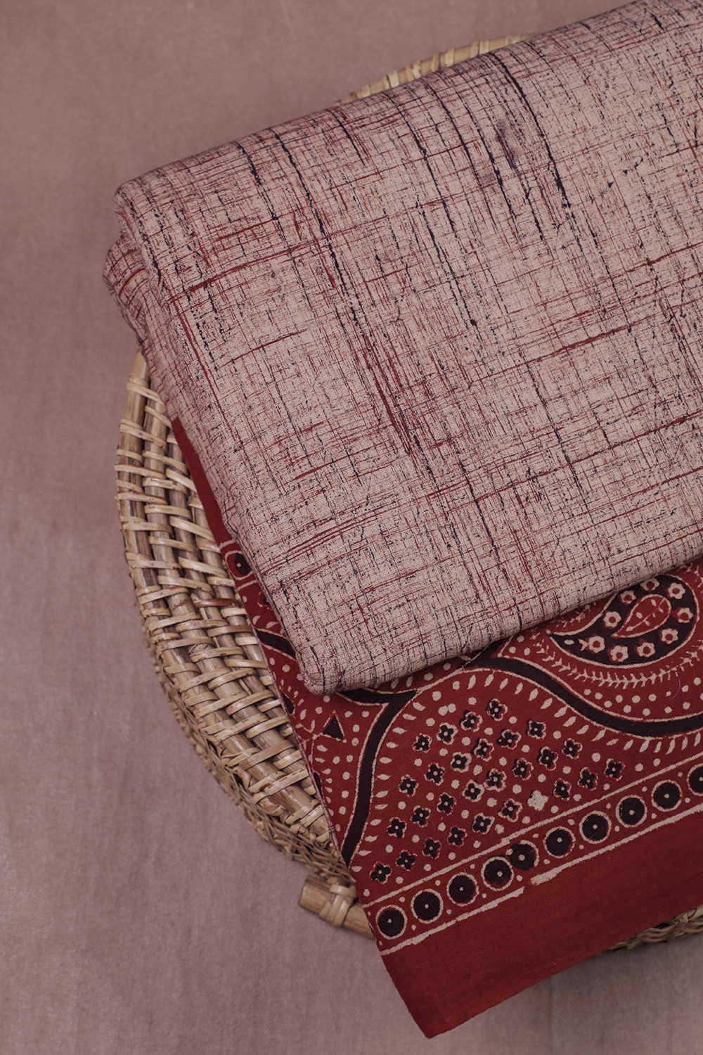 Dark Maroon Border with Rust Sketch Ajrak Fabric