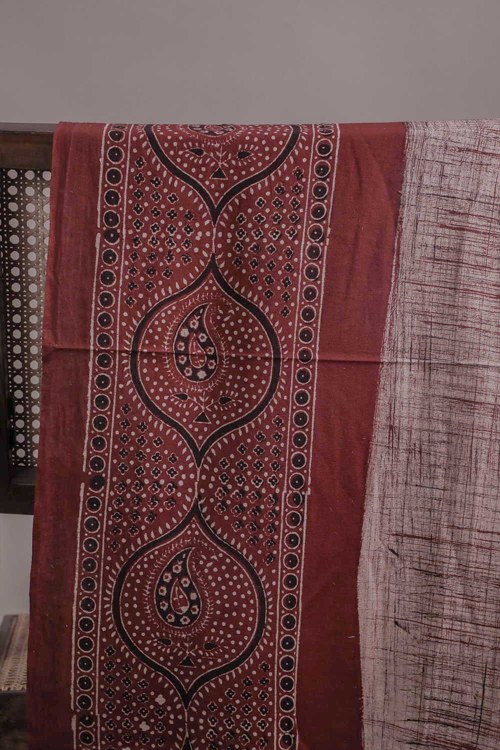 Dark Maroon Border with Rust Sketch Ajrak Fabric - Image 2
