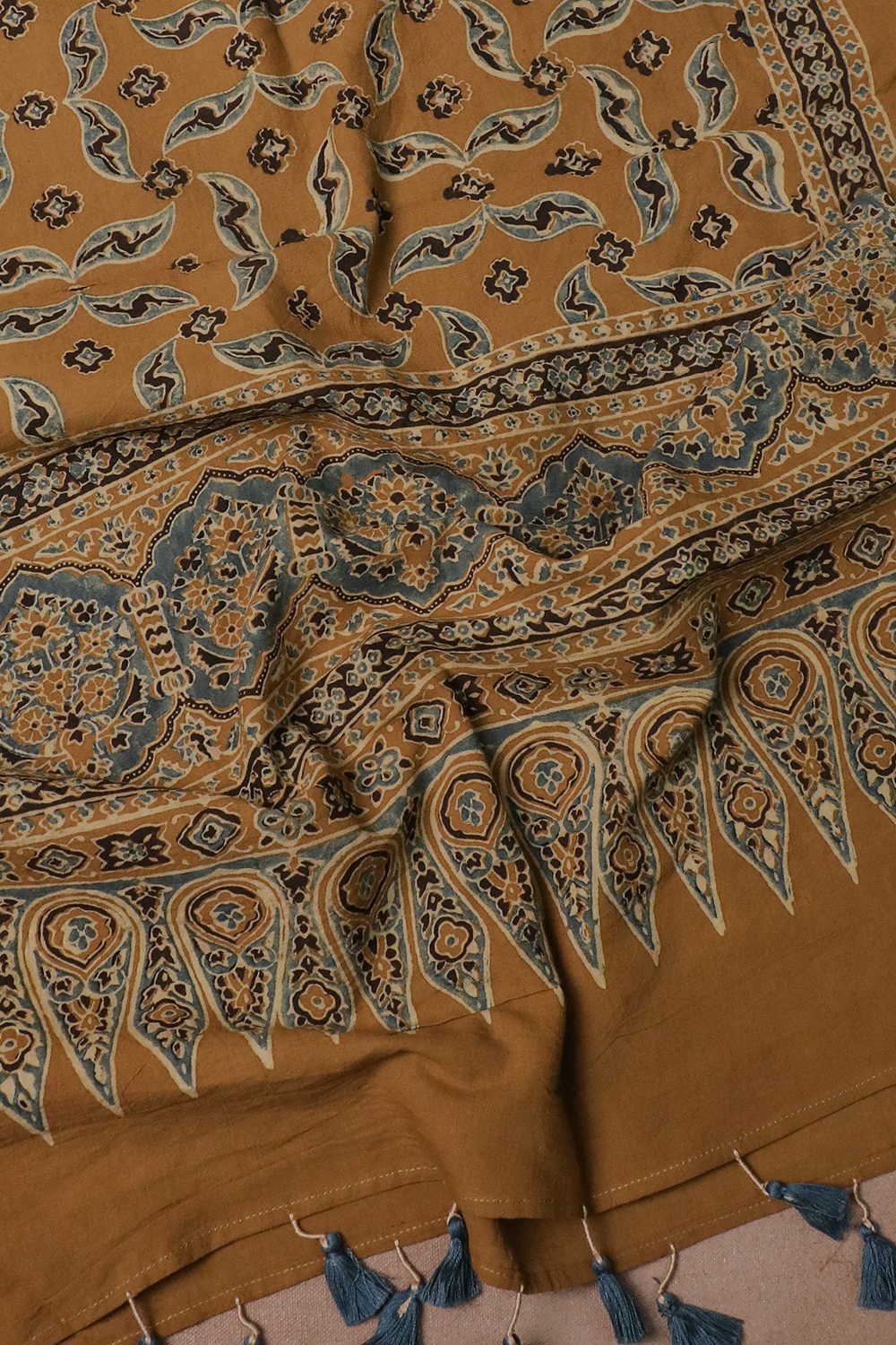 Muted Yellow Ajrak Cotton Stole - Image 3