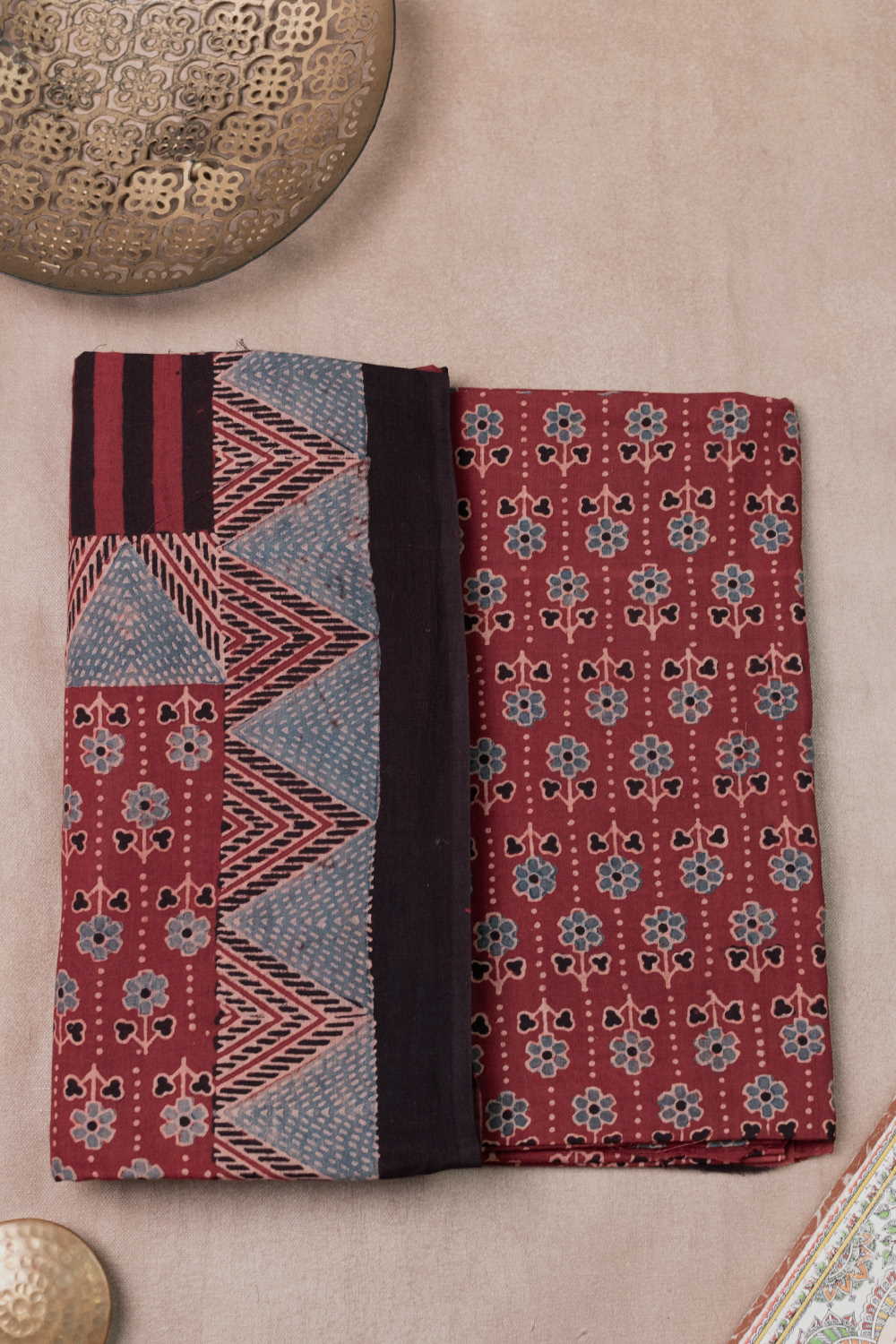 Maroon Ajrak Cotton Top and Dupatta