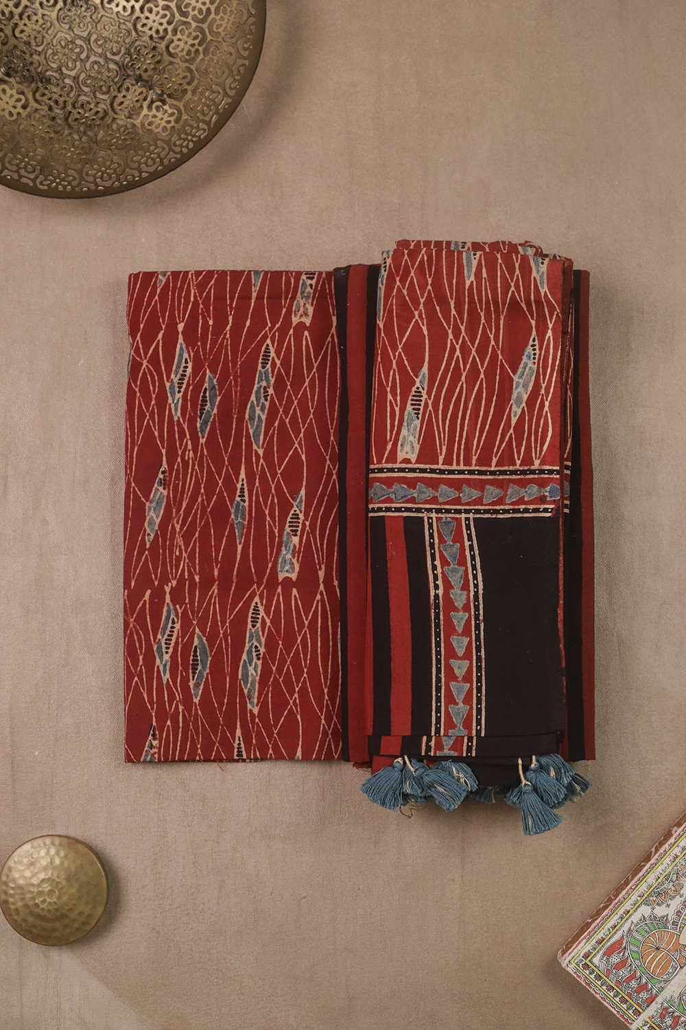 Brick Maroon Ajrak Cotton Suit