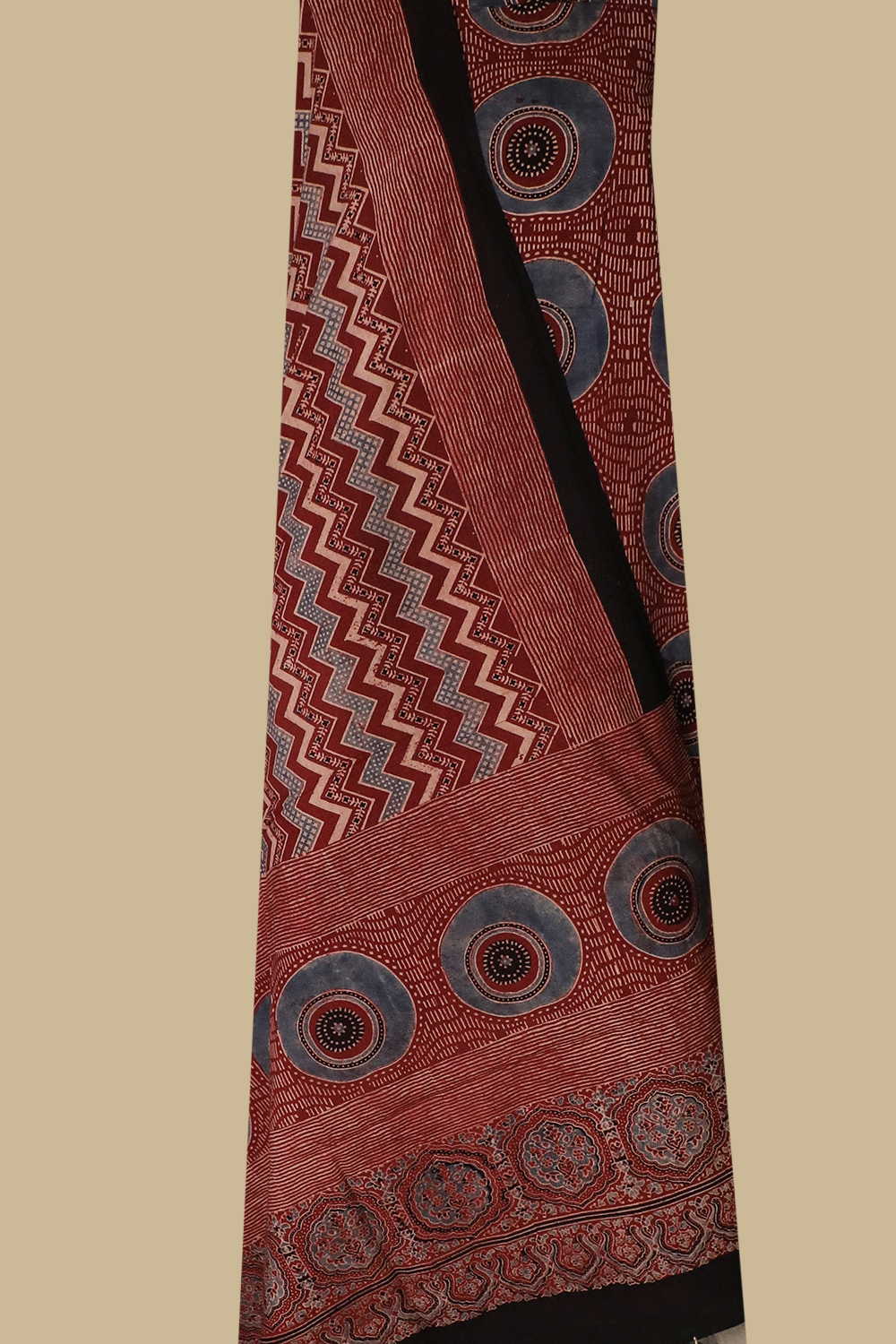 Maroon with Indigo Pattern Ajrak Cotton Suit - Image 2