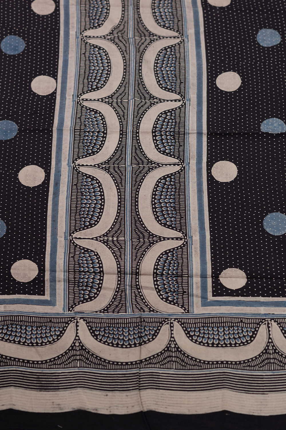 Black with Pattern Block Printed Ajrak Cotton Kurta Fabric - Image 3