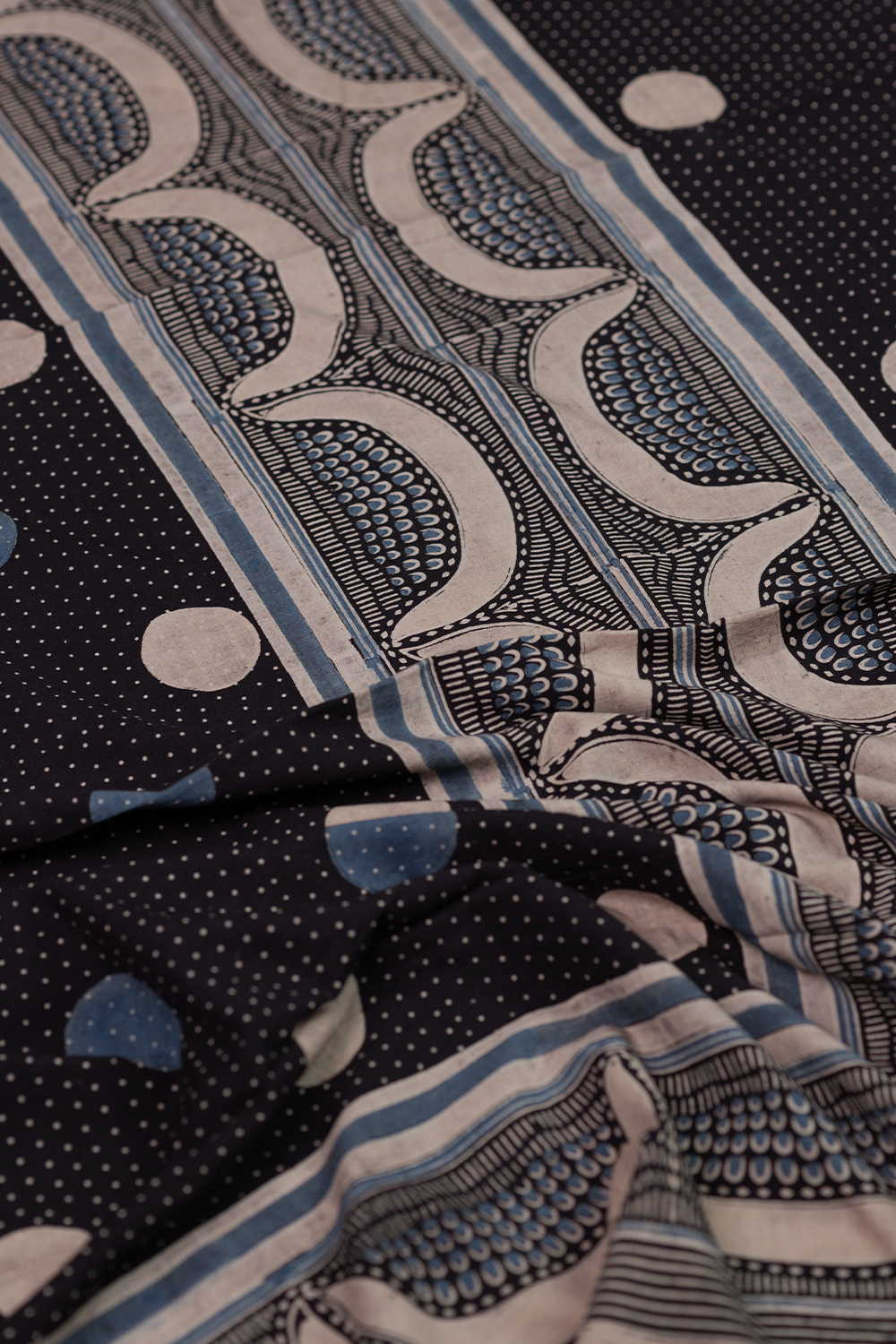 Black with Pattern Block Printed Ajrak Cotton Kurta Fabric - Image 4