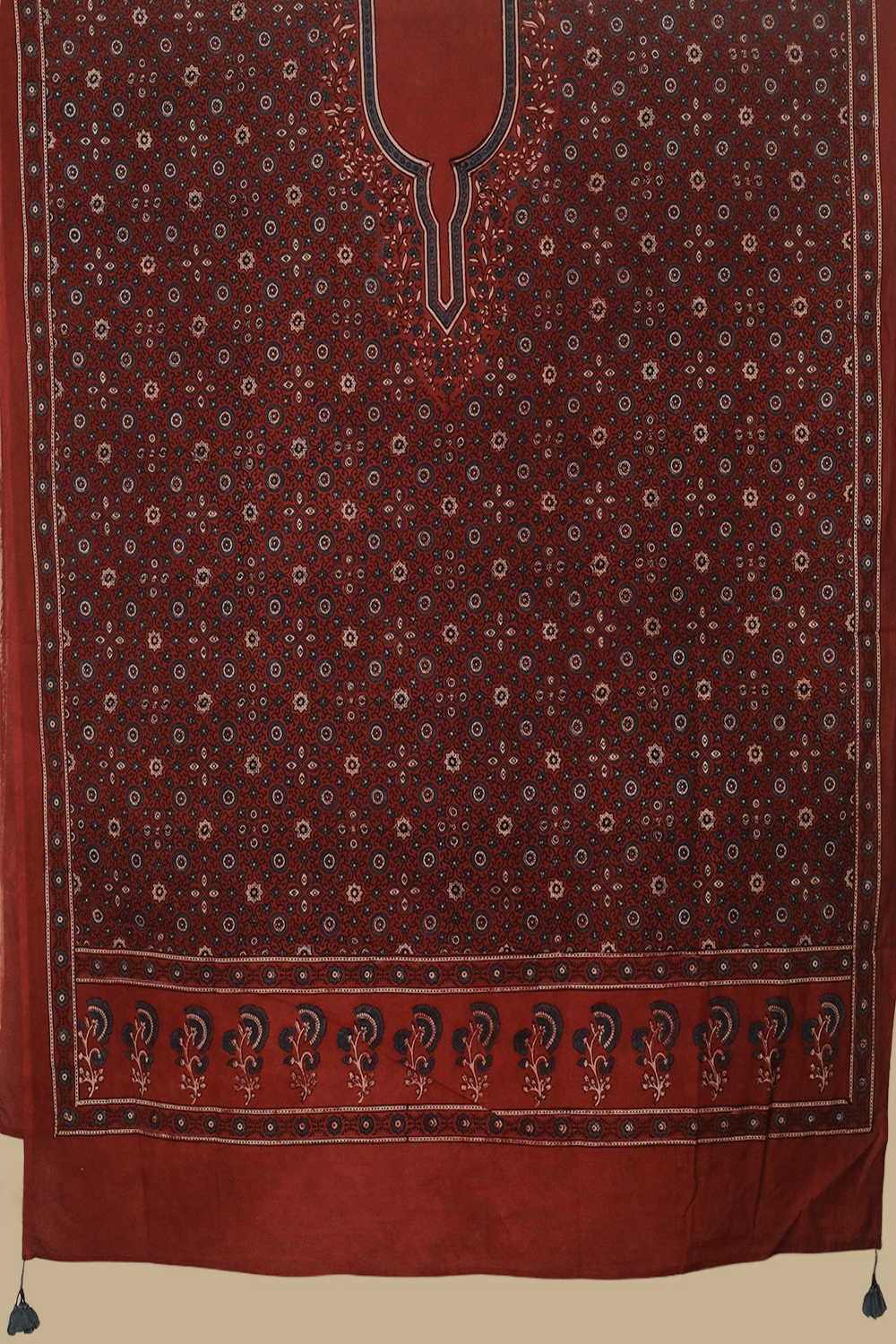 Ruby Maroon Ajrak Kaftan Cotton Fabric - Image 3