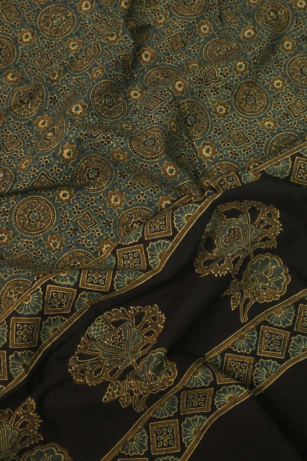 Green Patterns Ajrak Kaftan Cotton Fabric - Image 4