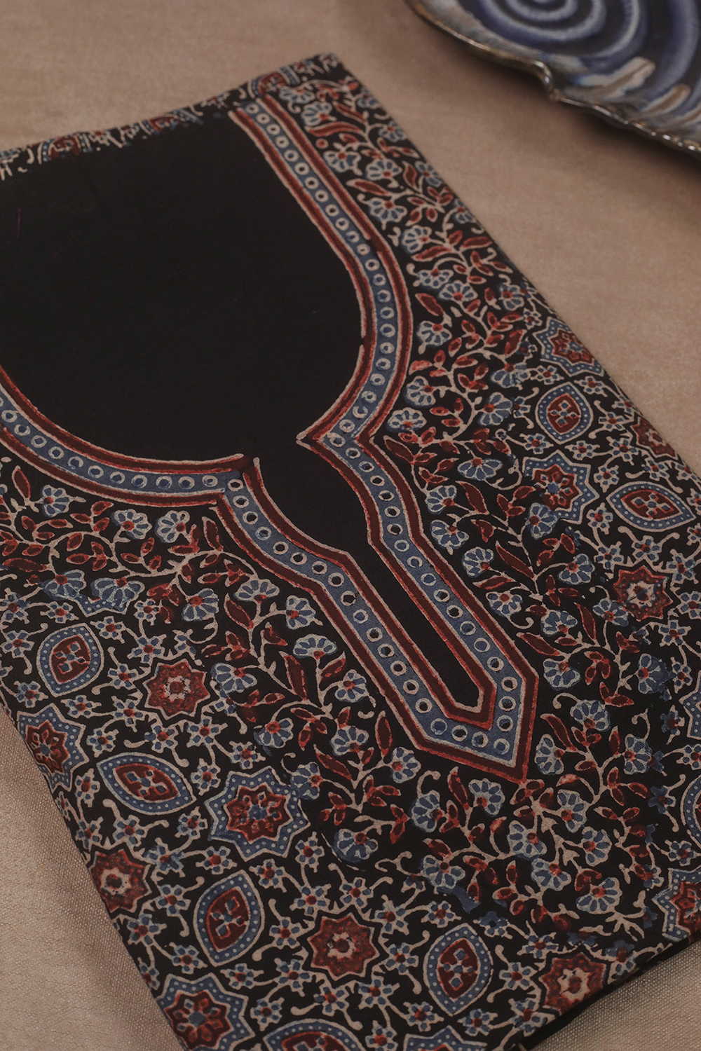 Rust Black Ajrak Kaftan Cotton Fabric