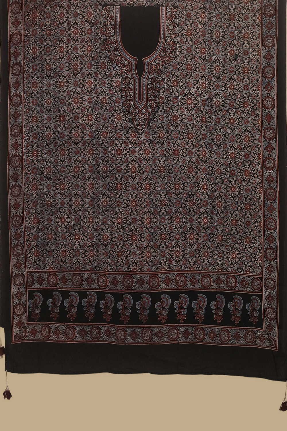 Rust Black Ajrak Kaftan Cotton Fabric - Image 2