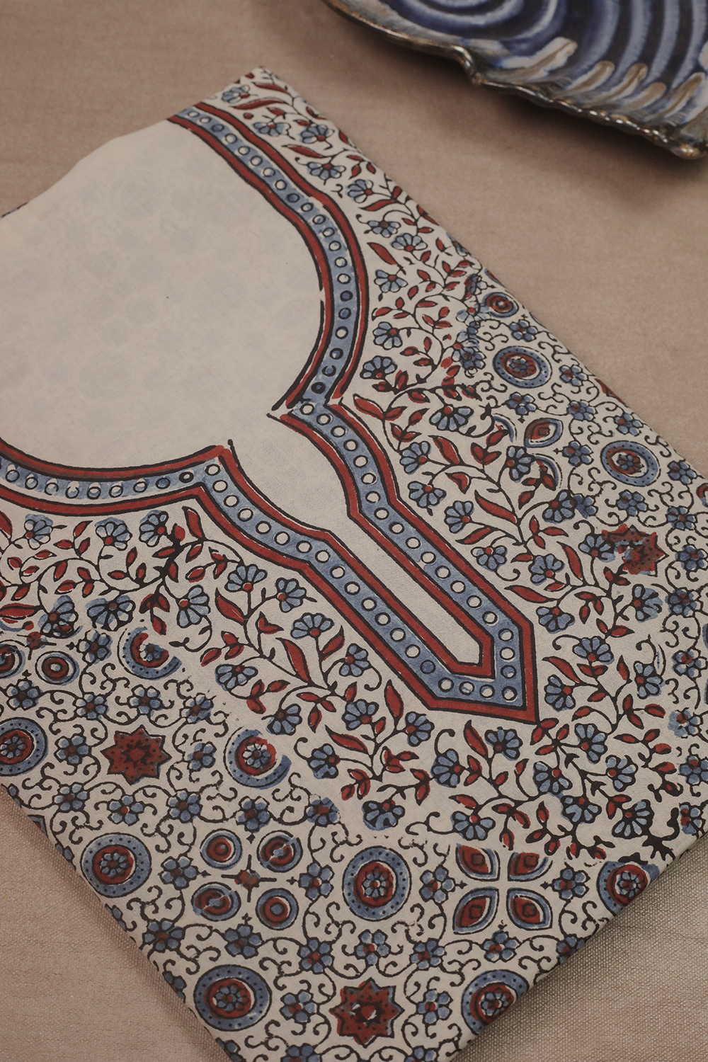 Snow Cream Ajrak Kaftan Cotton Fabric