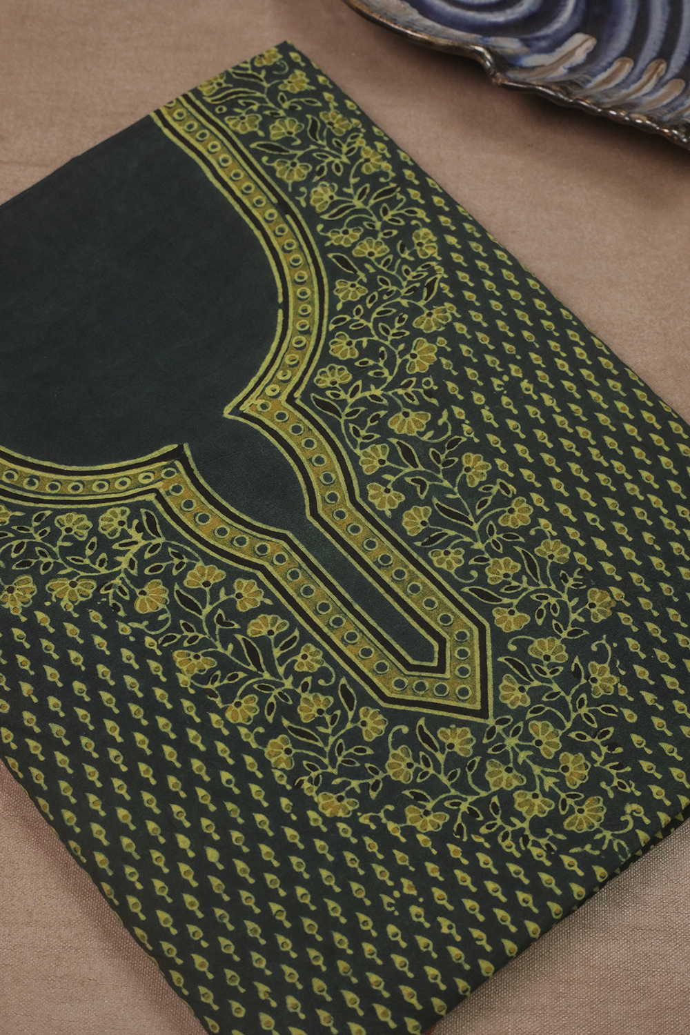 Green Ajrak Kaftan Cotton Fabric