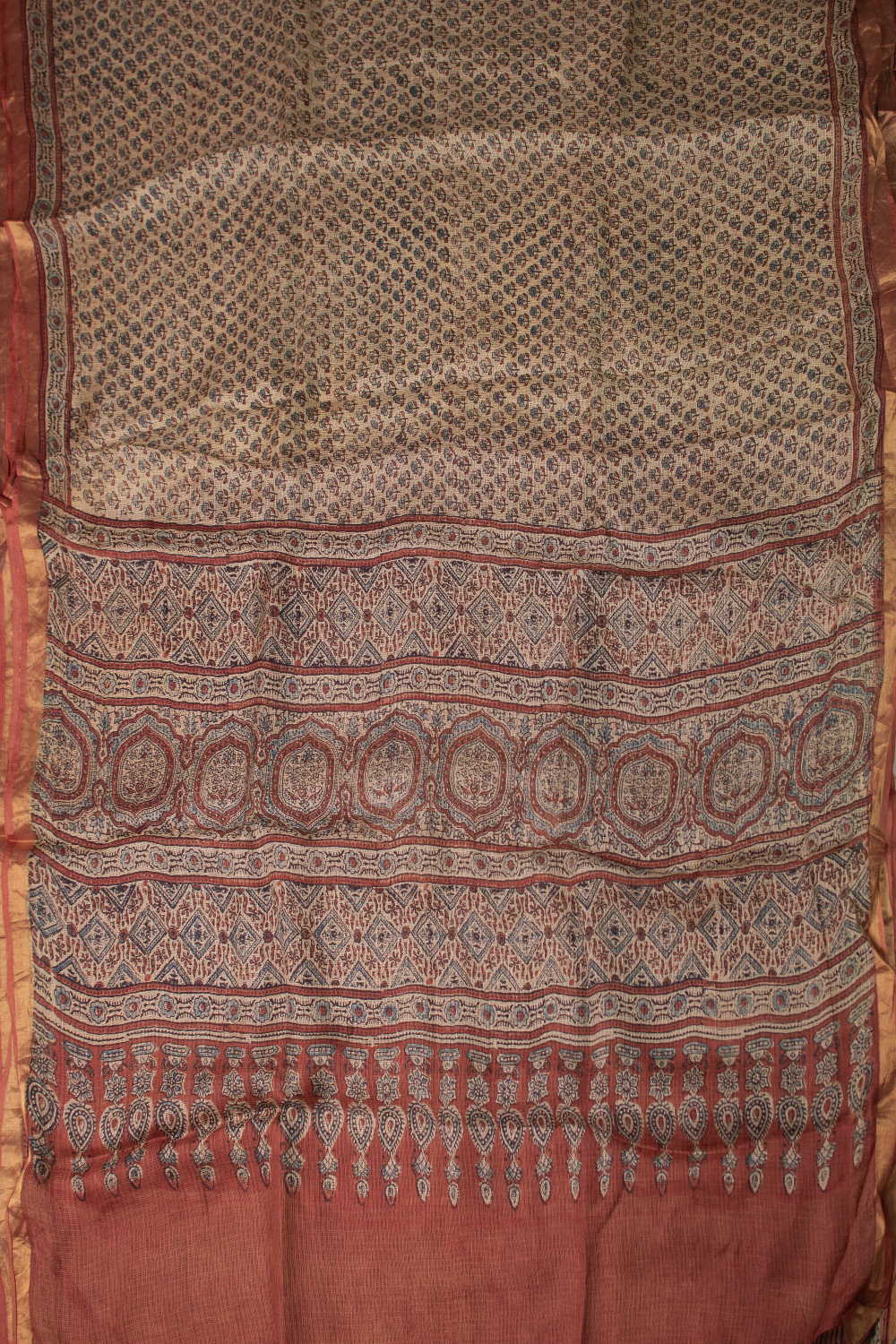 Mini Florets Ajrak Kota Silk saree - Image 2