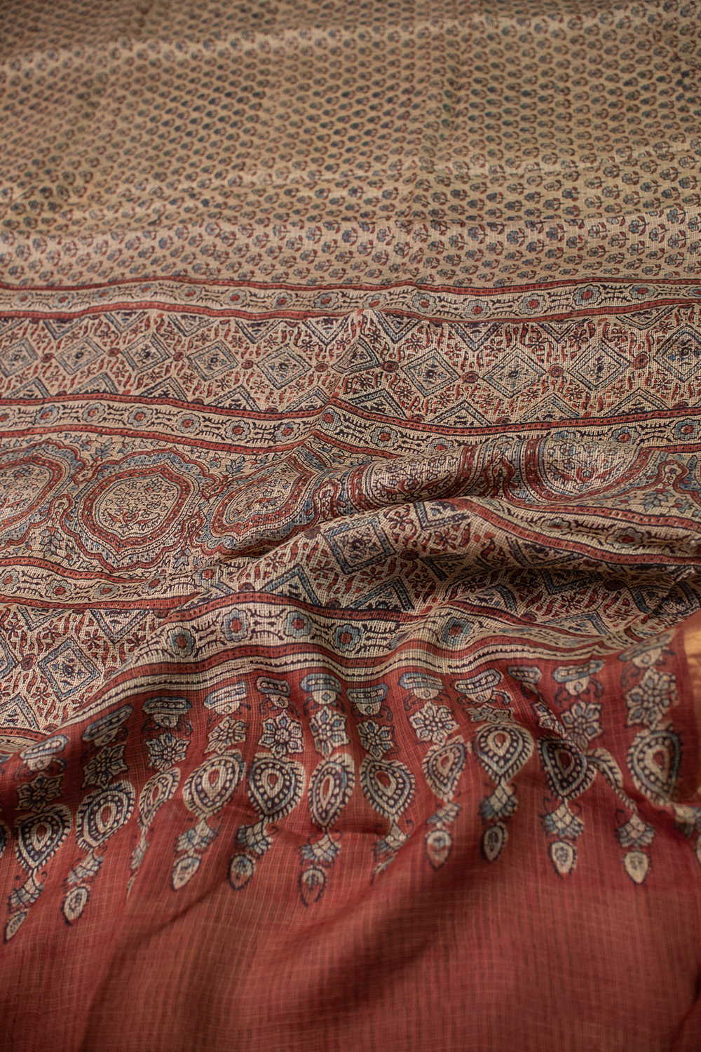Mini Florets Ajrak Kota Silk saree - Image 3