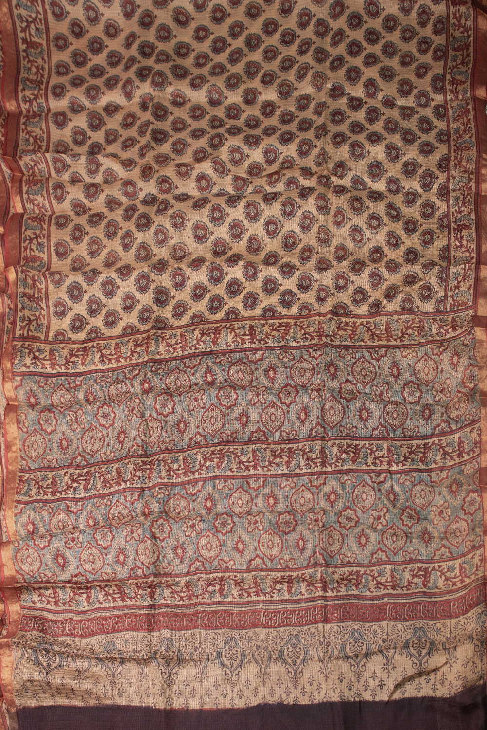 Maroon Buttas Ajrak Kota Silk saree - Image 2