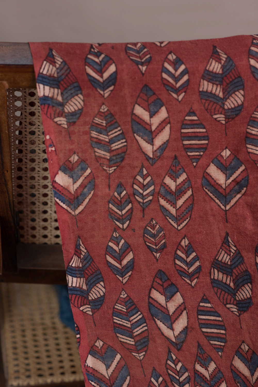 Rusted Maroon Ajrak Linen Fabric - Image 2