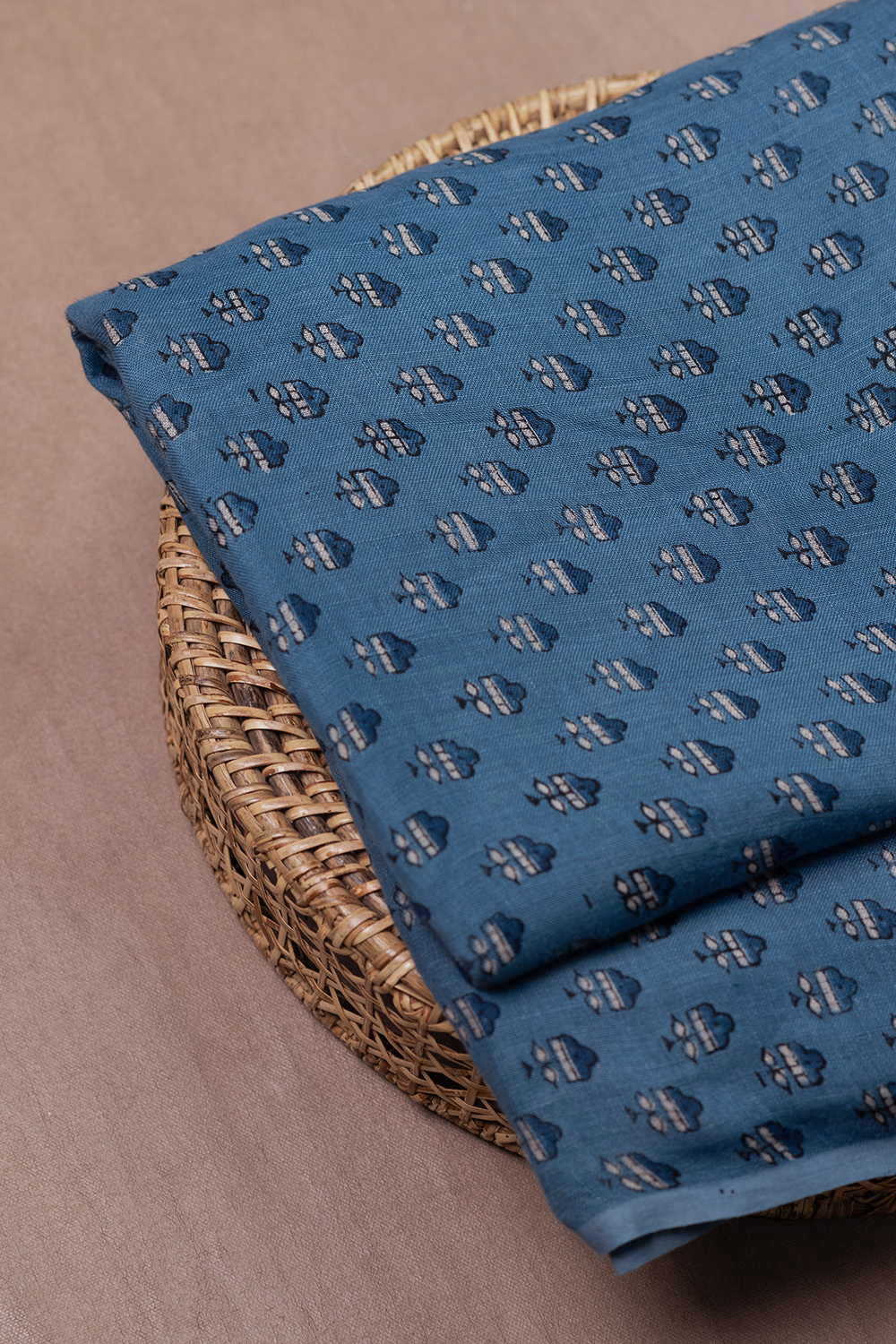 Blue Ajrak Linen Fabric