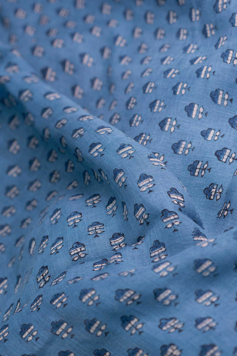 Blue Ajrak Linen Fabric - Image 3