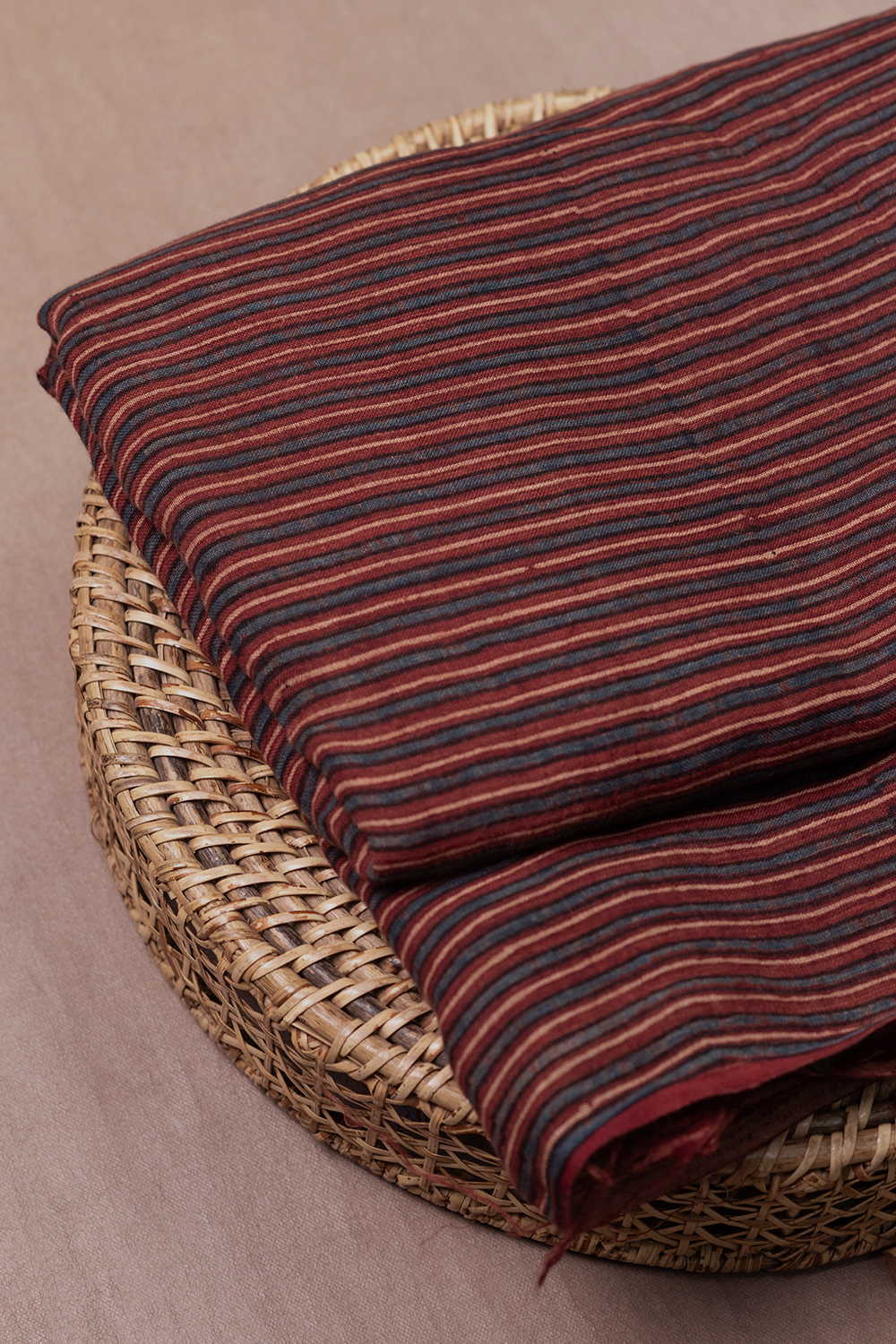 Maroon with Stripe Ajrak Linen Fabric