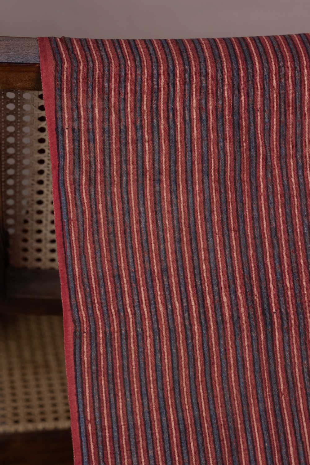 Maroon with Stripe Ajrak Linen Fabric - Image 2