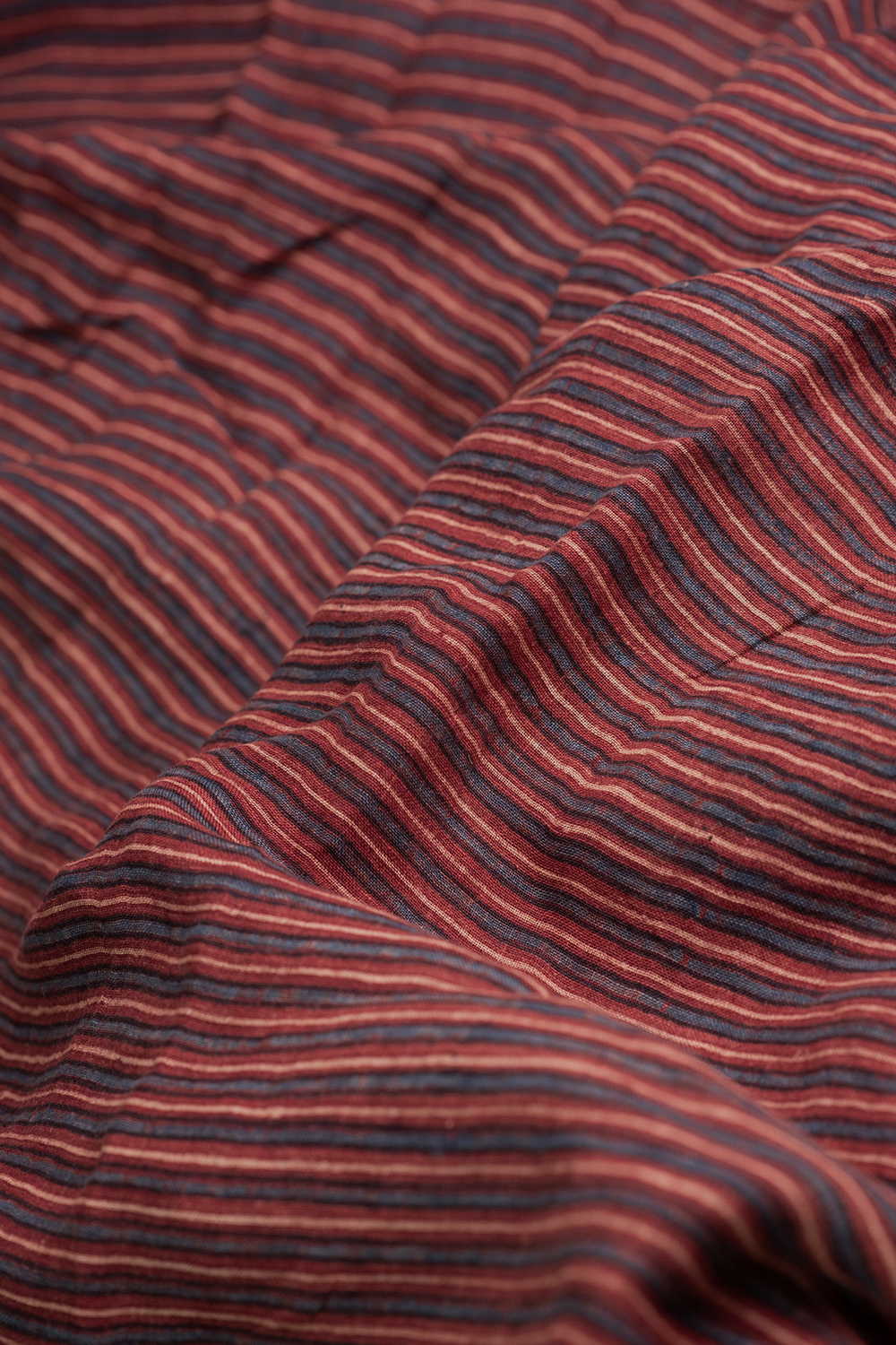 Maroon with Stripe Ajrak Linen Fabric - Image 3