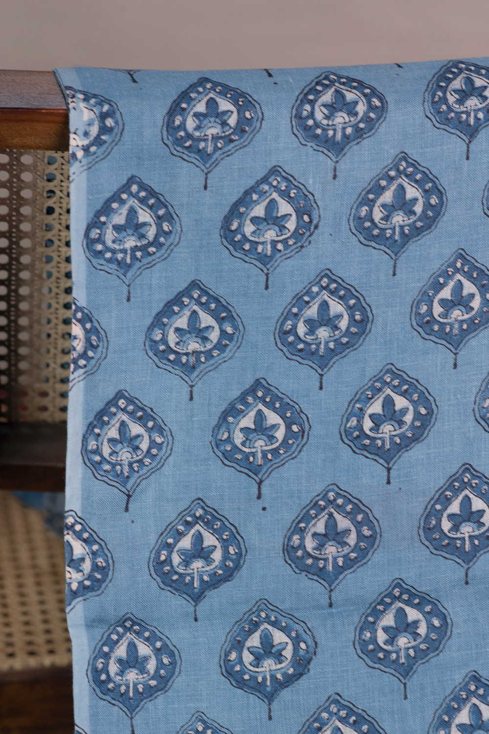 Leaf Butta - Blue Ajrak Linen Fabric