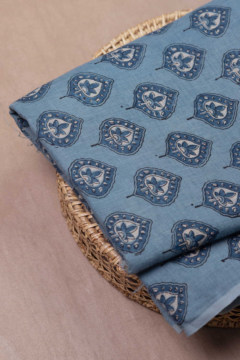 Leaf Butta - Blue Ajrak Linen Fabric - Image 2