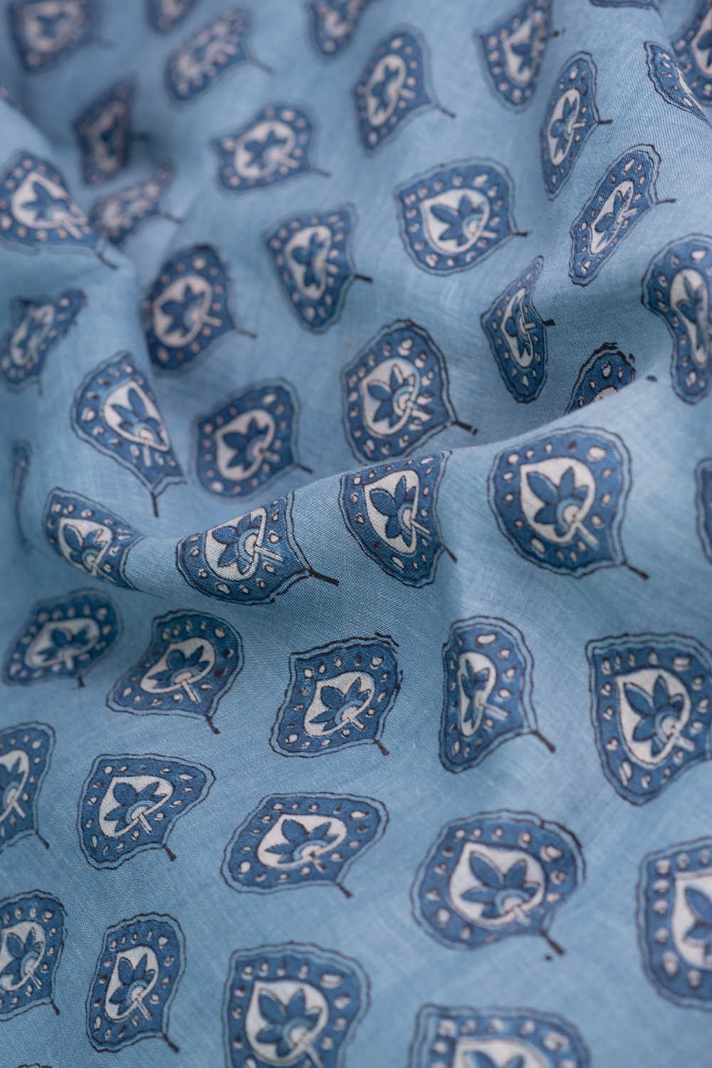 Leaf Butta - Blue Ajrak Linen Fabric - Image 3