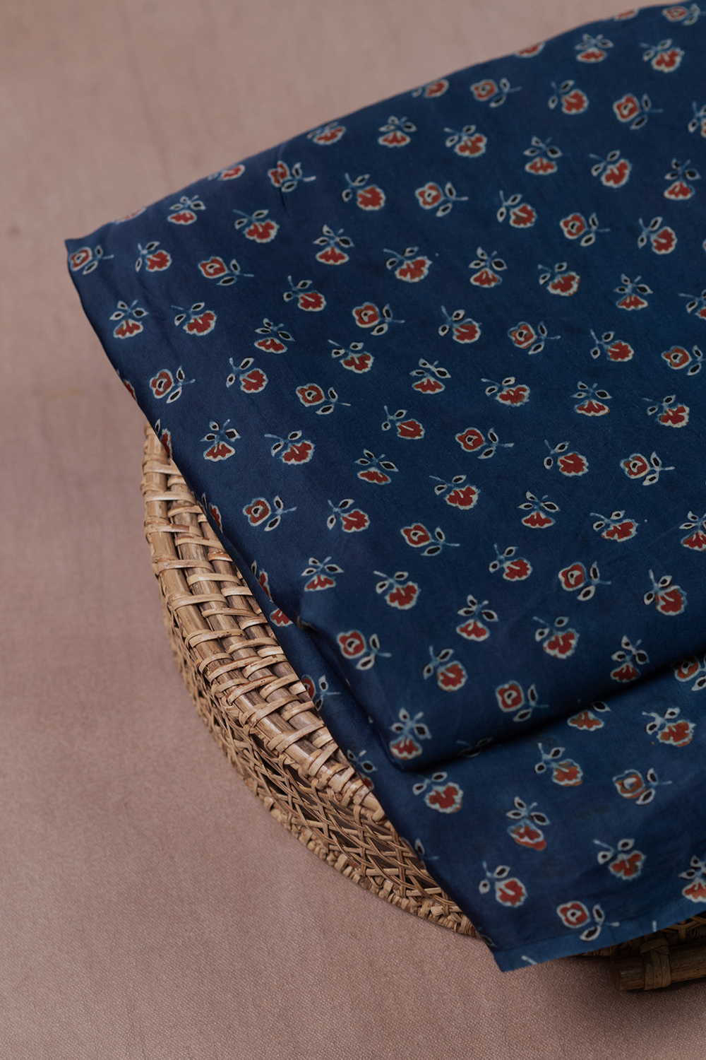 Tiny Floral on Indigo Ajrak Modal Silk Fabric
