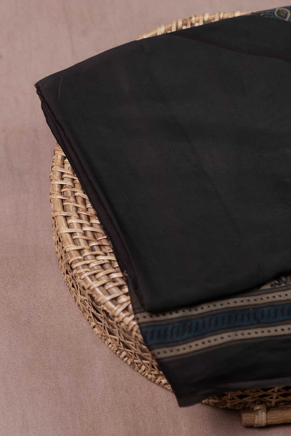 Deep Olive Grey Ajrak Modal Silk Fabric - Image 3