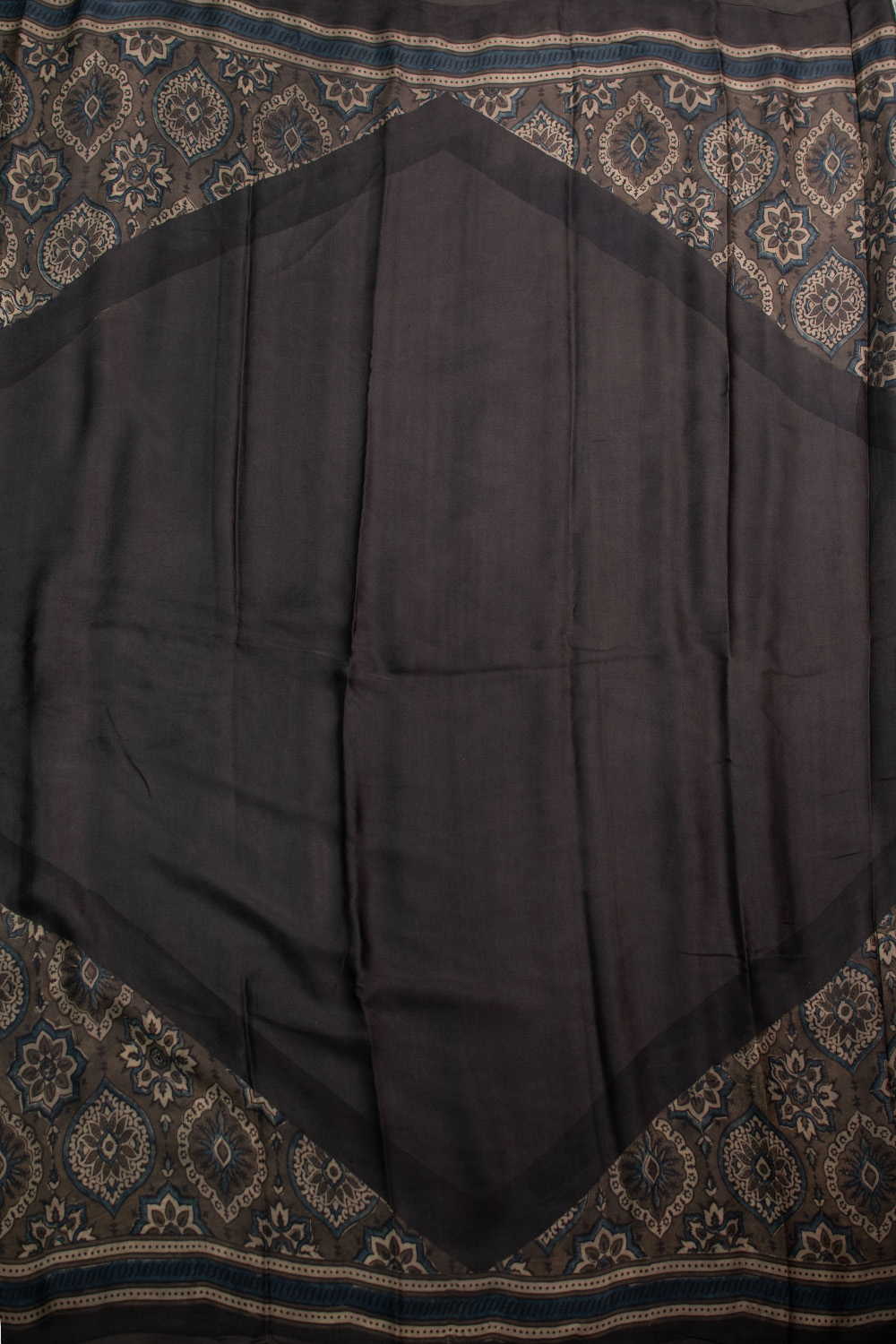 Deep Olive Grey Ajrak Modal Silk Fabric - Image 4
