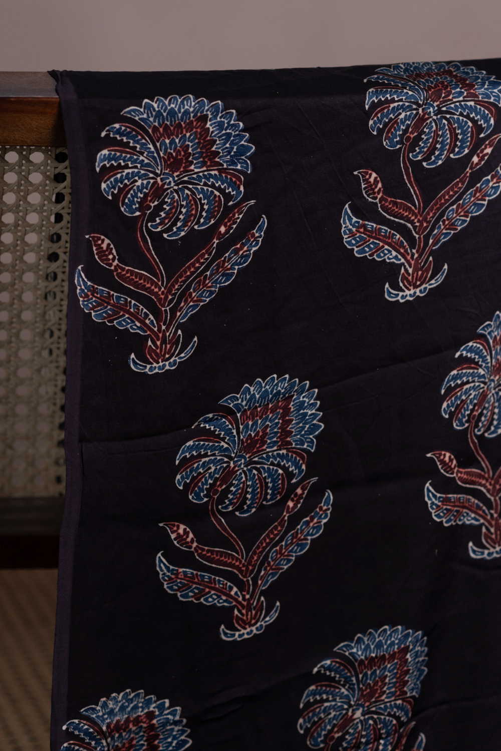 Big Butta on Black Ajrak Modal Silk Fabric