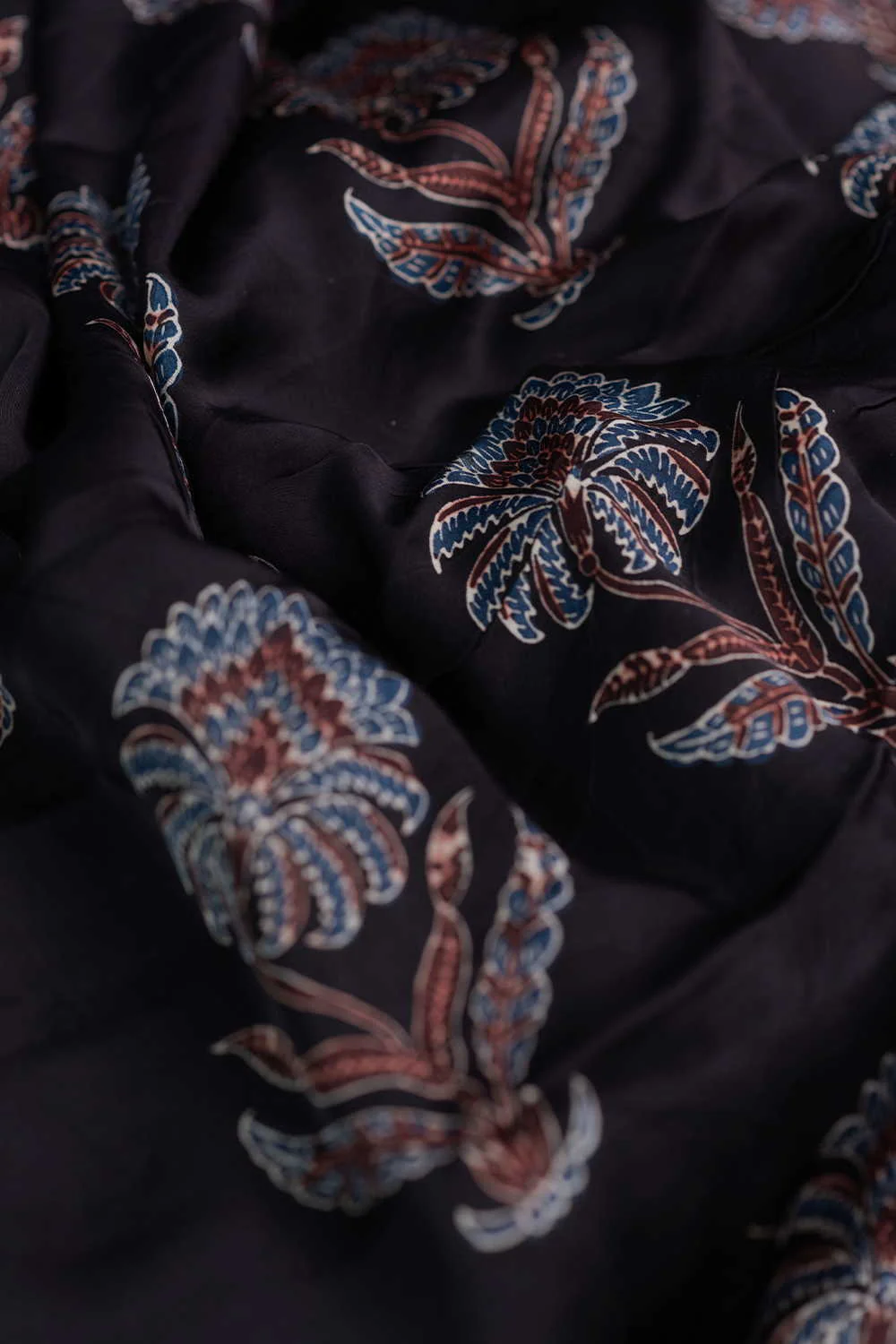 Big Butta on Black Ajrak Modal Silk Fabric - Image 2