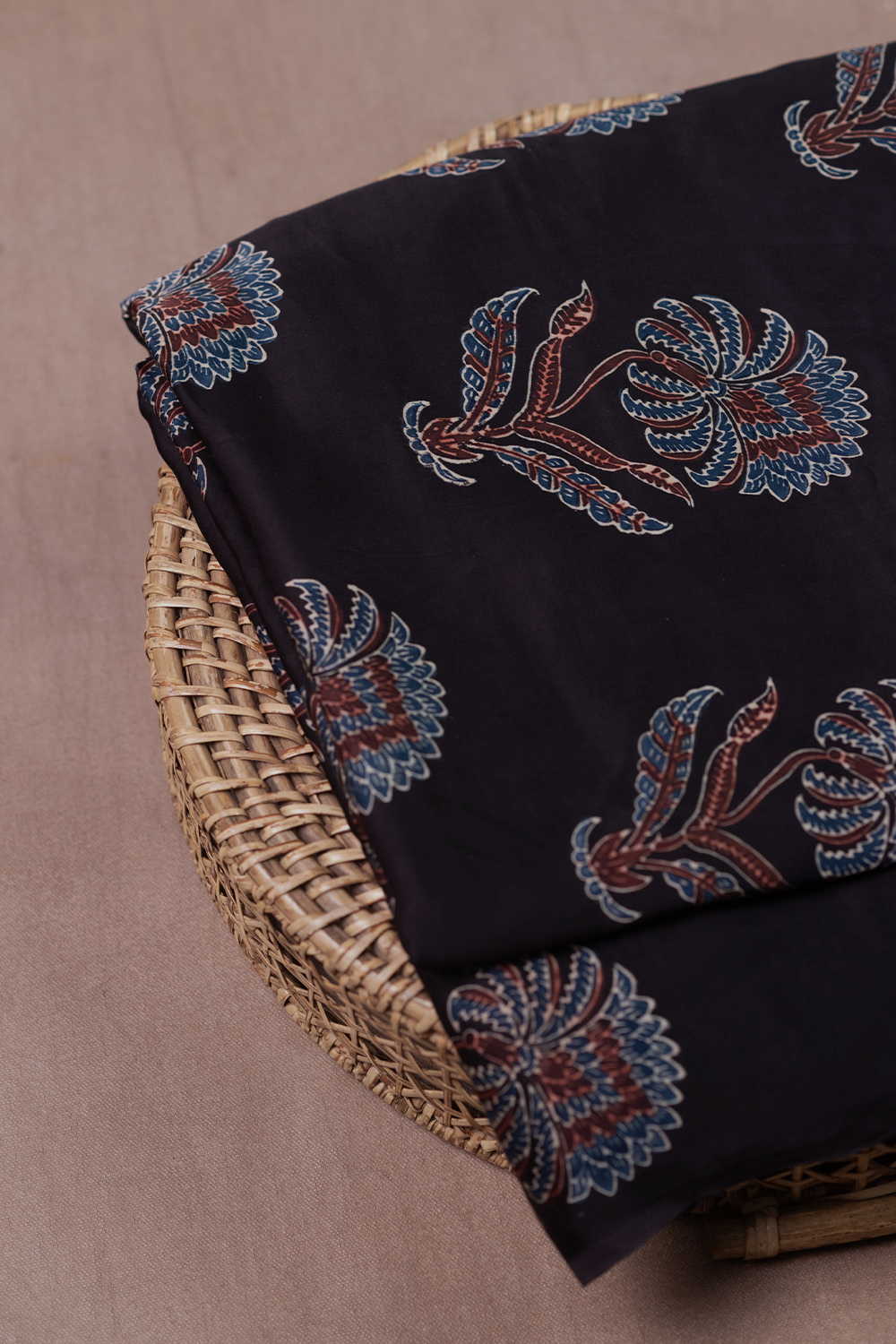 Big Butta on Black Ajrak Modal Silk Fabric - Image 3