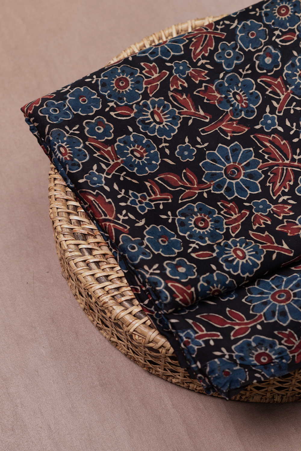 Floral on Black Ajrak Modal Silk Fabric