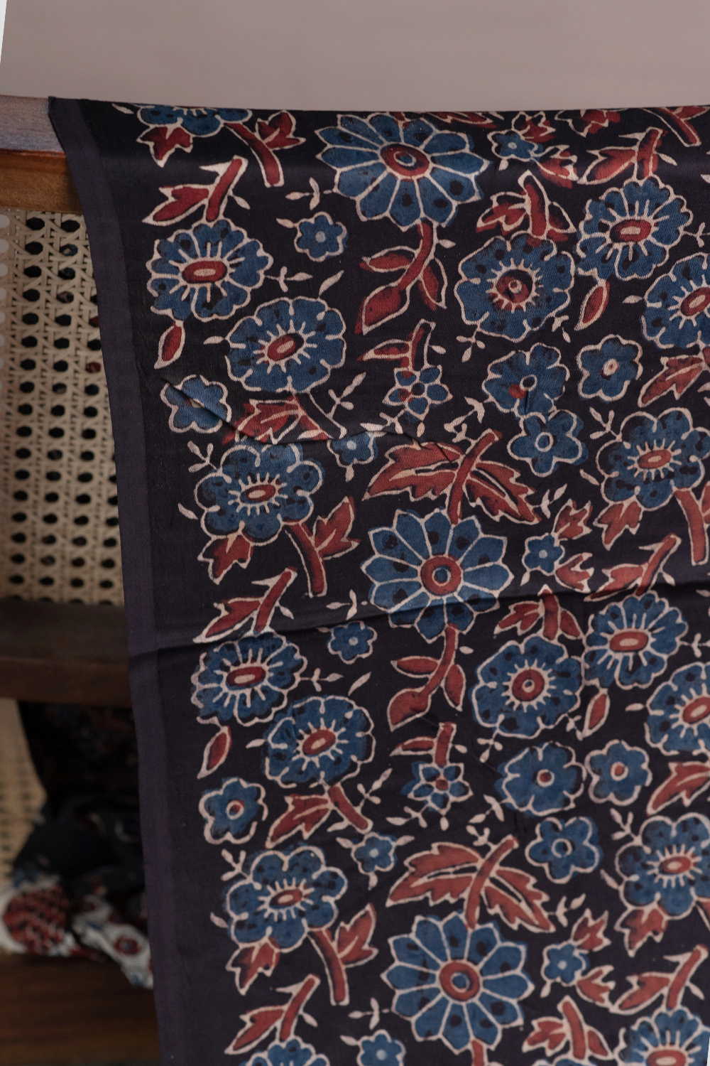 Floral on Black Ajrak Modal Silk Fabric - Image 2