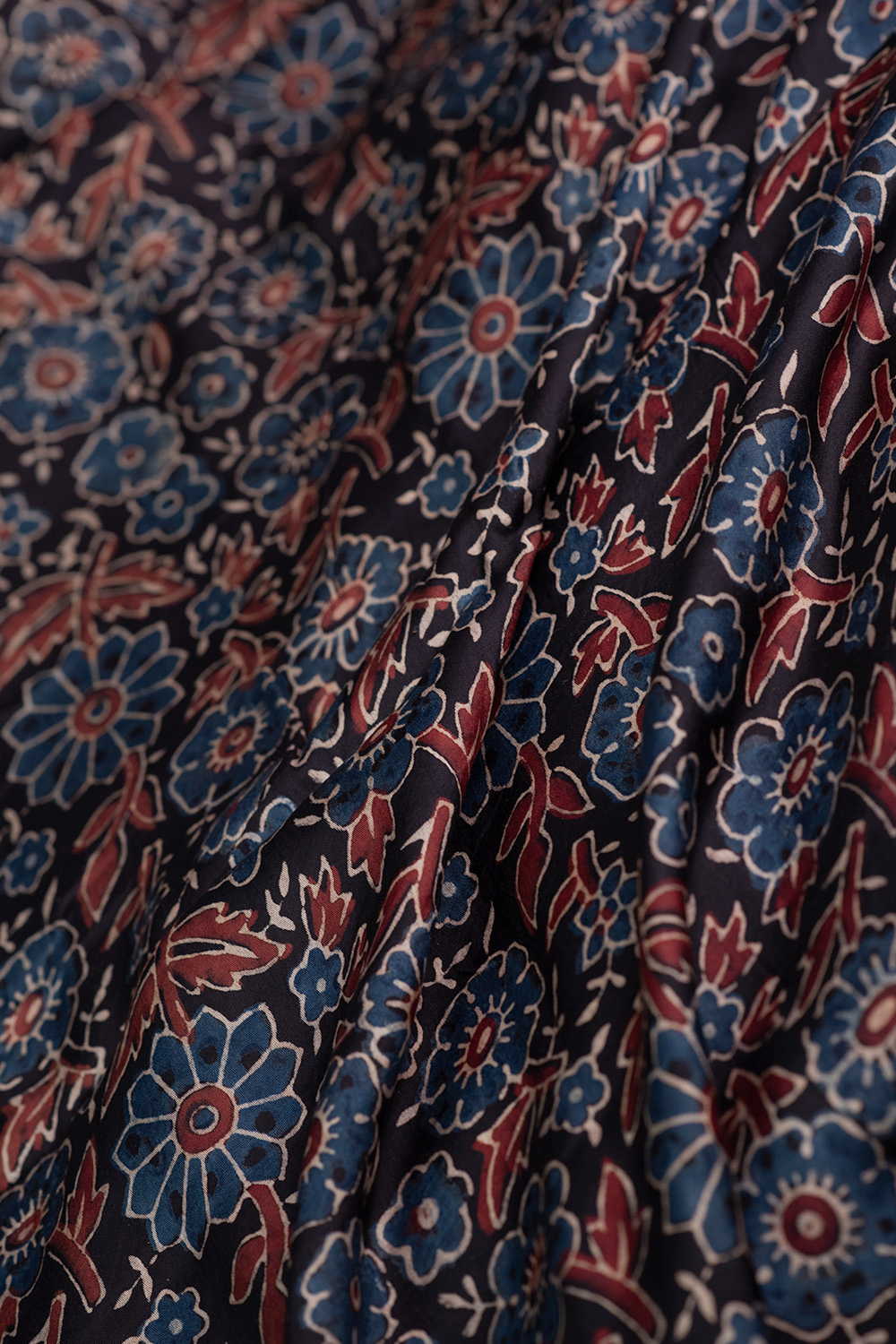 Floral on Black Ajrak Modal Silk Fabric - Image 3