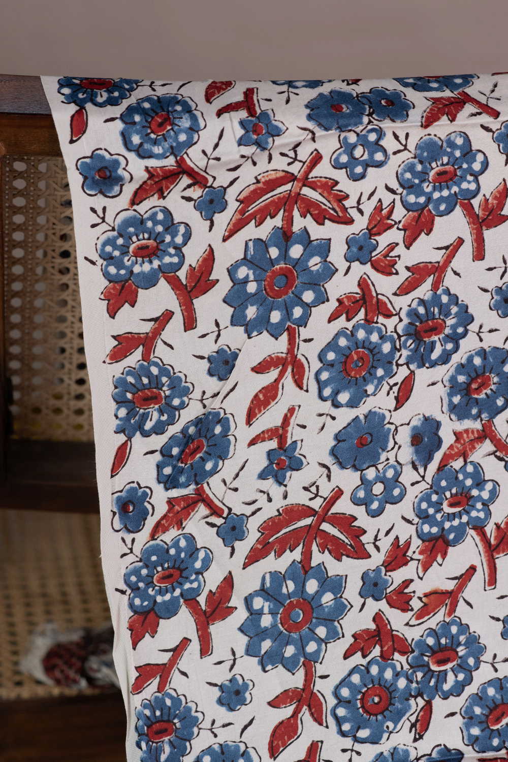 Floral on Cream Ajrak Modal Silk Fabric