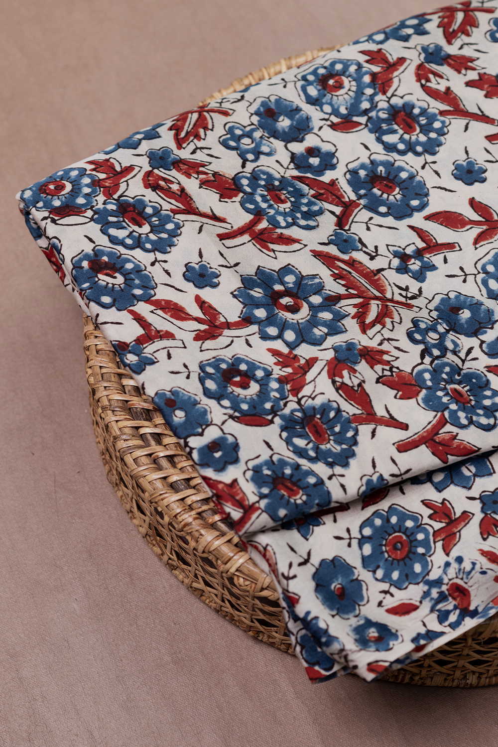 Floral on Cream Ajrak Modal Silk Fabric - Image 2
