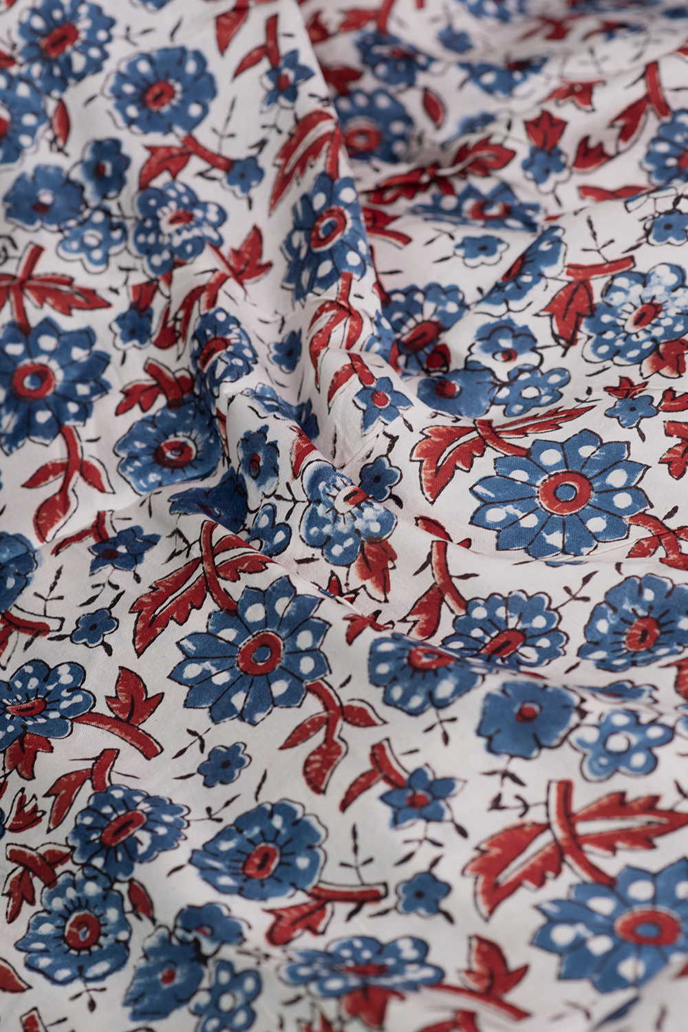 Floral on Cream Ajrak Modal Silk Fabric - Image 3