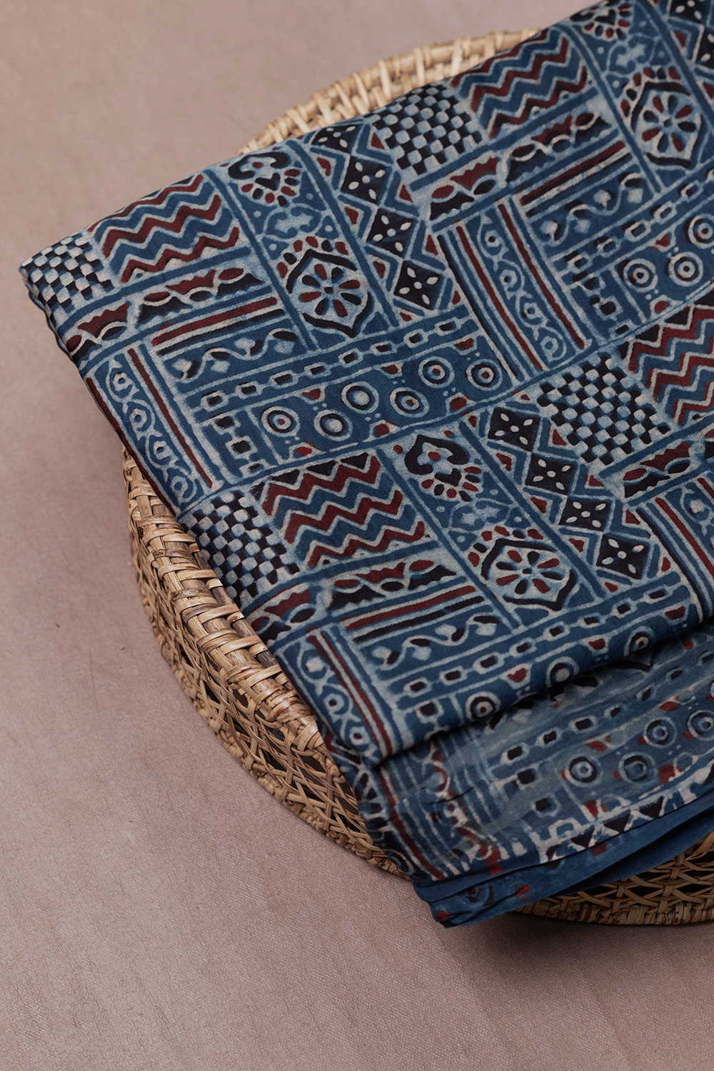 Indigo Ajrak Modal Silk Fabric