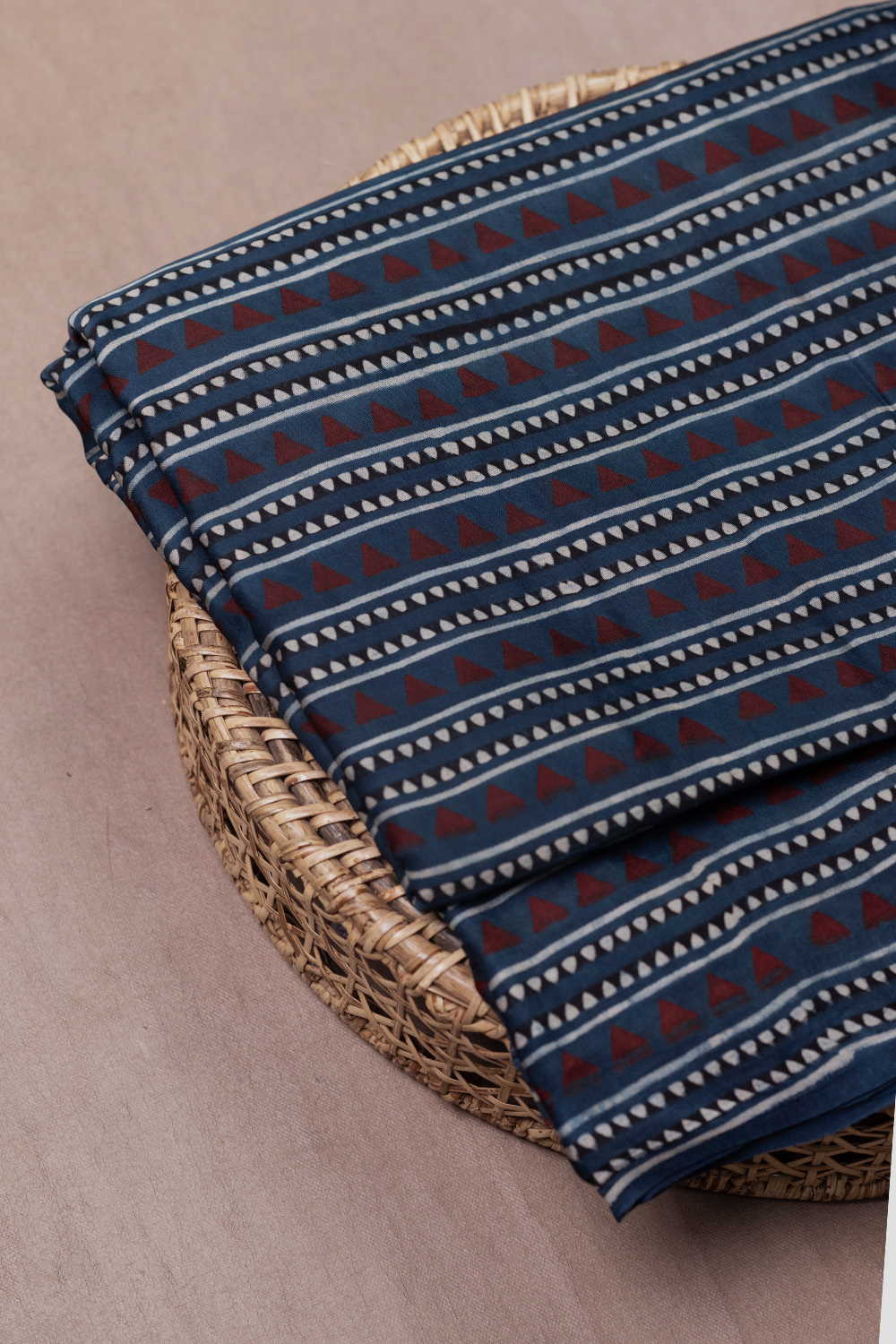 Indigo - Stripe Ajrak Modal Silk Fabric