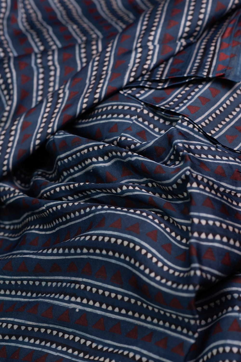 Indigo - Stripe Ajrak Modal Silk Fabric - Image 3