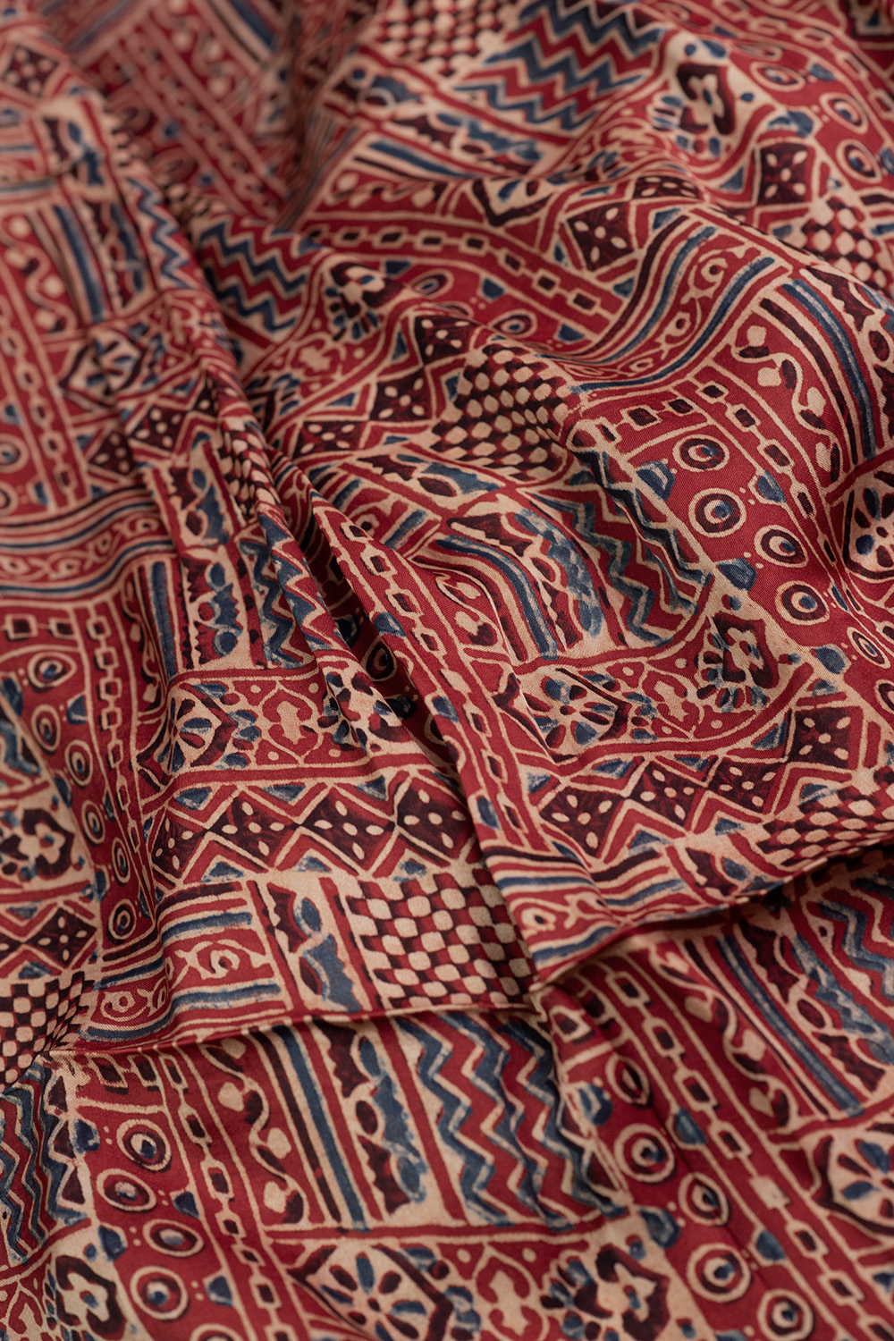 Maroon with Pattern Ajrak Modal Silk Fabric - Image 3