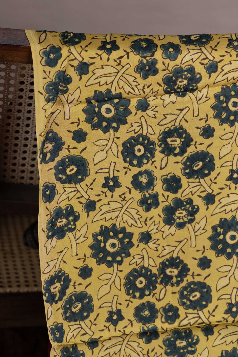 Green Floral - Yellow Ajrak Modal Silk Fabric - Image 2