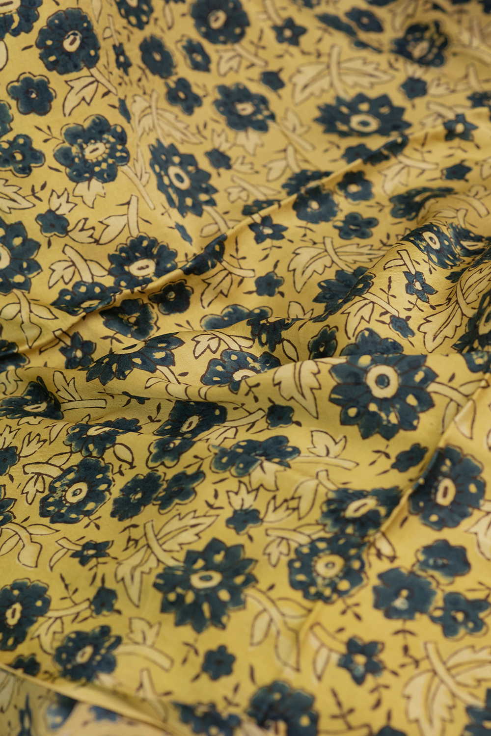 Green Floral - Yellow Ajrak Modal Silk Fabric - Image 3
