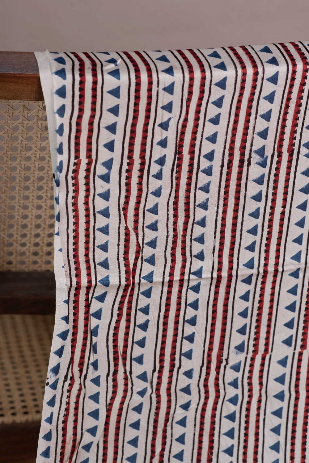 Patterned on Cream Ajrak Modal Silk Fabric - Image 2