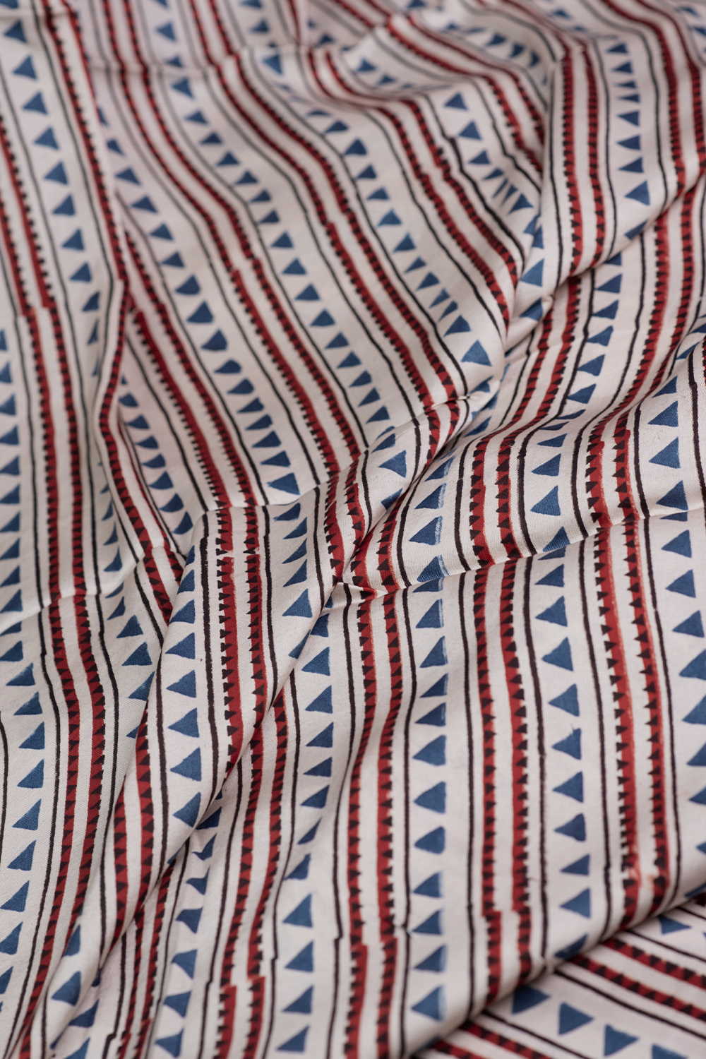 Patterned on Cream Ajrak Modal Silk Fabric - Image 3